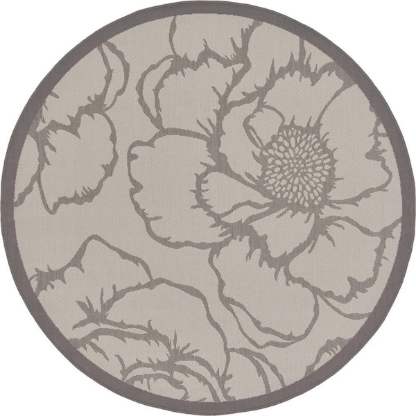 Unique Loom Outdoor Rose Gray 6' 0 x 6' 0 Round Rug
