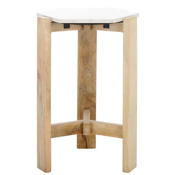 SAFAVIEH Pisa 16 in. White/Natural Hexagon Marble End Table