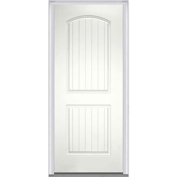 MMI Door 36 in. x 80 in. Right-Hand Inswing 2-Panel Archtop Planked Classic Painted Fiberglass Smooth Prehung Front Door