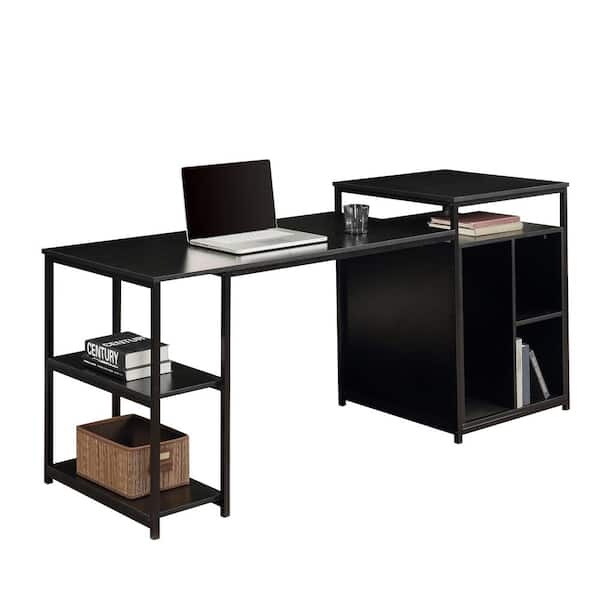 BYBLIGHT Havrvin 60 in. Retangular Black Wood Computer Desk with 4-Tier  Storage Shelves, Modern Large Home Office Desk BB-C0095XF - The Home Depot