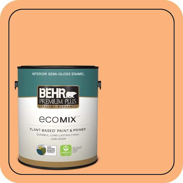 1 gal. #P220-5 Fuzzy Peach Semi-Gloss Enamel EcoMix Plant-Based Interior Paint & Primer