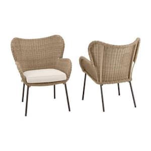 Melrose Park Closed Wicker Outdoor Lounge Chair with CushionGuard Almond Biscotti Cushion (2-Pack)
