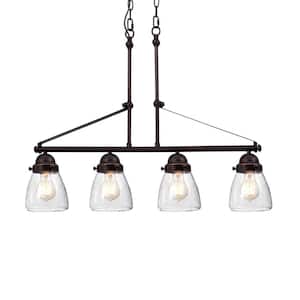 Yellowstone Farmhouse 4-Light Oil Rubbed Bronze Rustic Linear Chandelier with Seeded Glass Shades