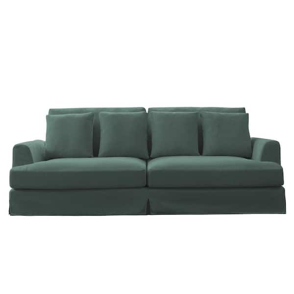 Lesly 102 in. Wide Lazy Style Square Arm Cotton and Linen Fabric Removable Covers Rectangle 2-Seater Sofa in. Green