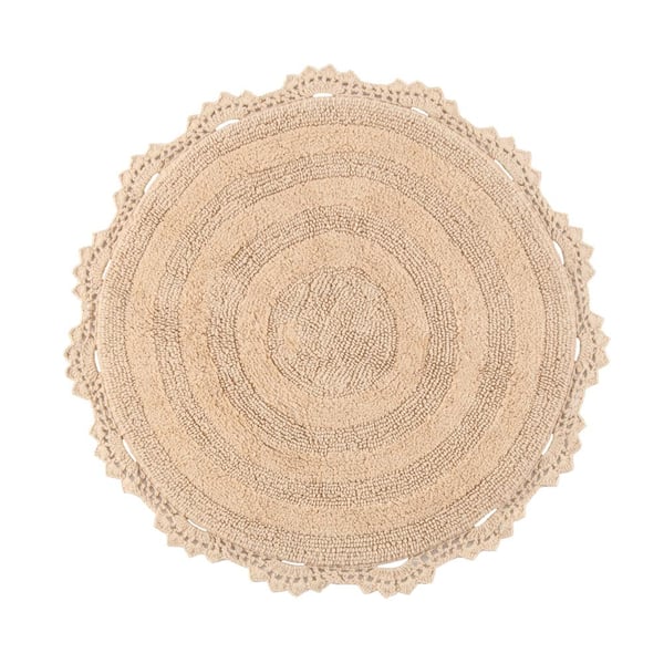 MH LONDON Beige 3 ft. Round Winchester Cotton Crochet Border Bath Mat ...