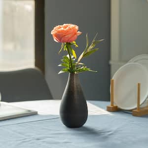 6 in. Black Modern Decorative Ceramic Table Vase Ripped Design Tear Drop Shape Flower Holder