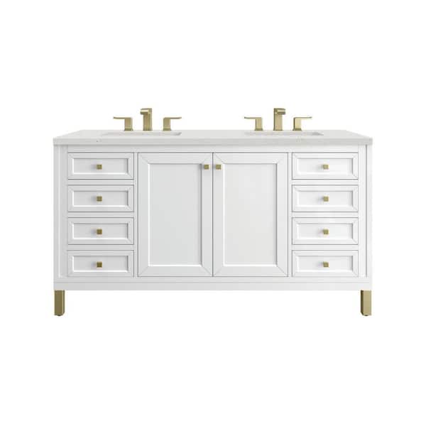 Chicago 60.0 in. W x 23.5 in. D x 33.76 in. H Double Bath Vanity in Glossy White with Lime Delight Silestone Quartz Top