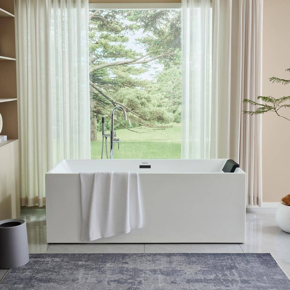 White Acrylic Freestanding Soaking Bathtub with Matte Black Trim