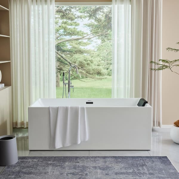 Vanity Art Talence 59 in. Acrylic Flatbottom Freestanding Bathtub in White/Matte Black