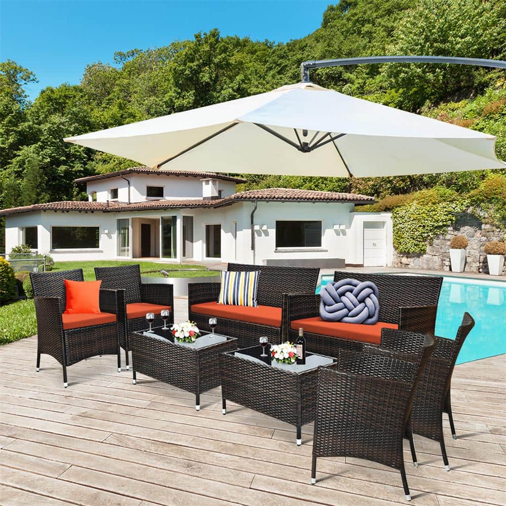 8-Piece Wicker Patio Conversation Set with Orange Cushions price history on PriceWatchPro