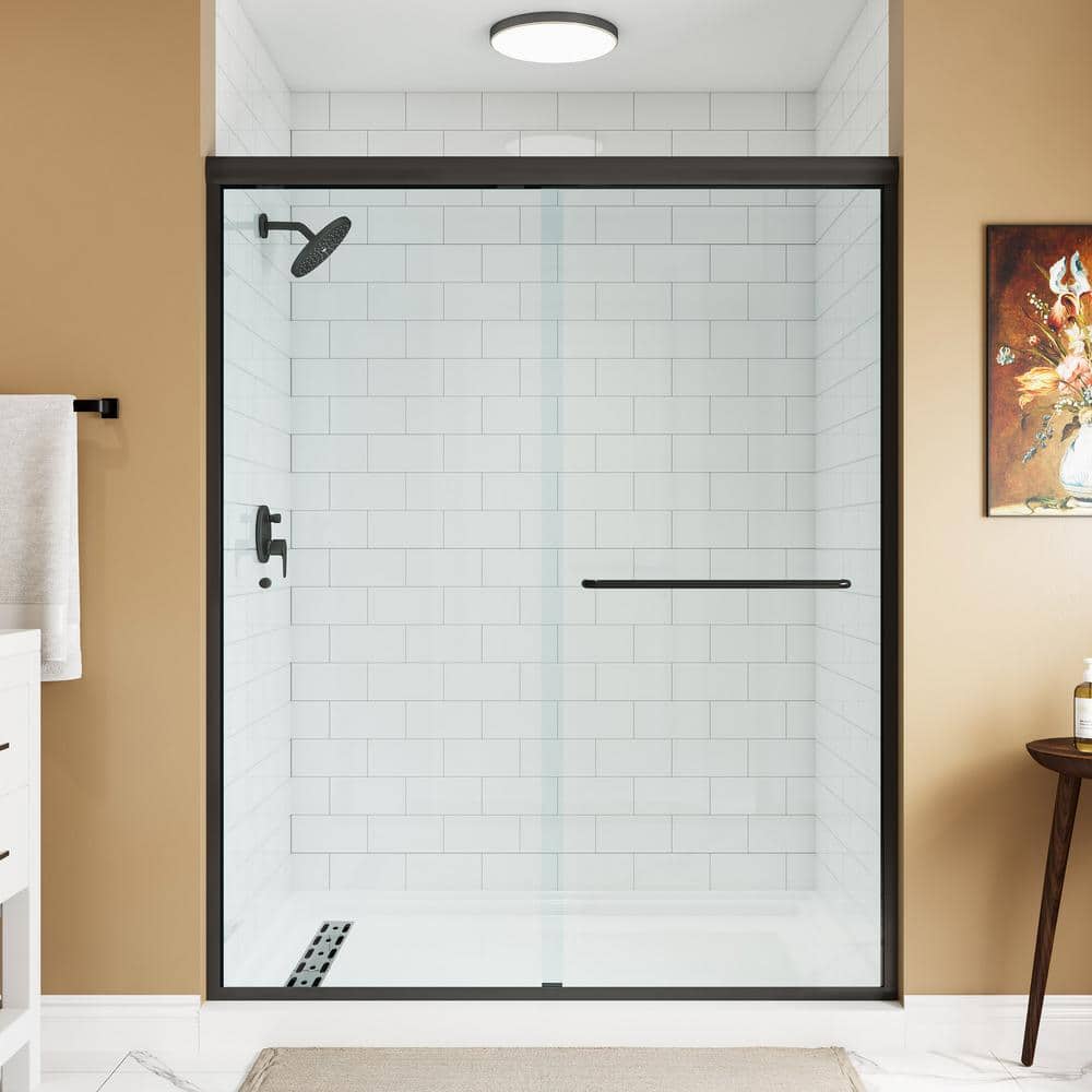 HOROW 59 in. W x 72 in. H Sliding Framed Shower Door in Matte Black