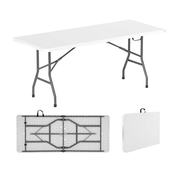 6 ft Fold-in-Half Portable Folding Table 350 lb. HDPE Utility Table with Carry Handle for Events