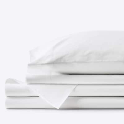 Company Essentials 3-Piece White Solid 200-Thread Count Organic Cotton Percale Twin XL Sheet Set