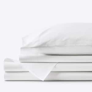Company Essentials 4-Piece White Solid 200-Thread Count Organic Cotton Percale Queen Sheet Set