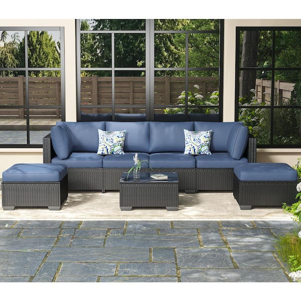 AECOJOY 7-Piece Wicker Outdoor Conversation Set Patio Sectional