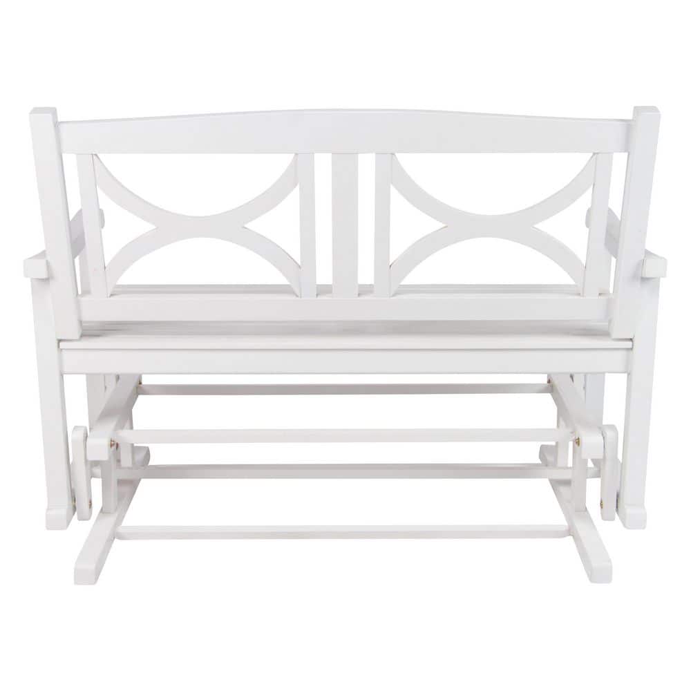 48.5" White Cedar Outdoor Glider Bench with Decorative Back