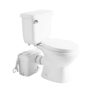 600W Macerating Toilet System, White Round Bowl Toilet with 1.6GPF Single Flush, 3 Inlets Upflush Pump for Basement