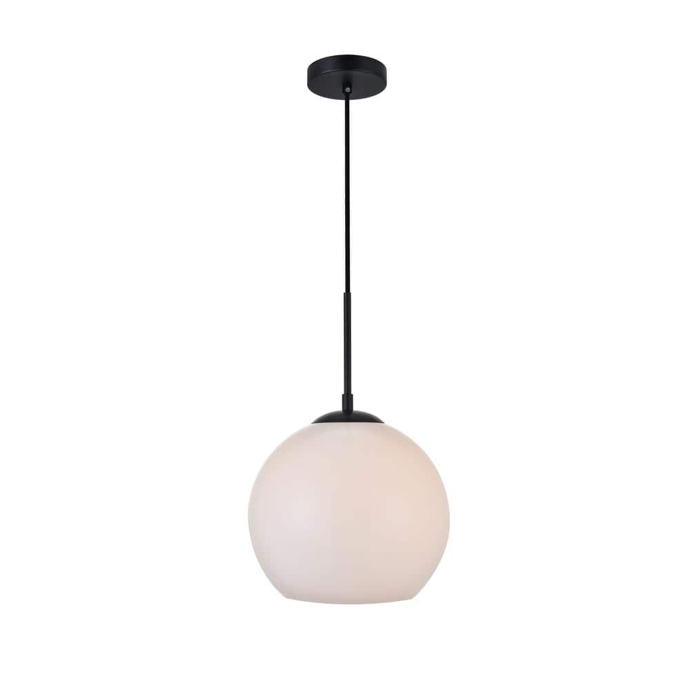 Timeless Home 9.8 in. 1-Light Black and Frosted White Pendant Light, Bulbs 