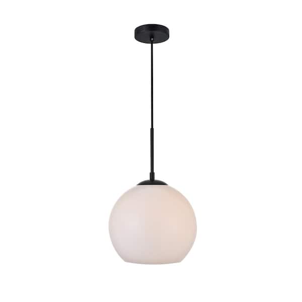 Unbranded Timeless Home 9.8 in. 1-Light Black and Frosted White Pendant Light, Bulbs Not Included