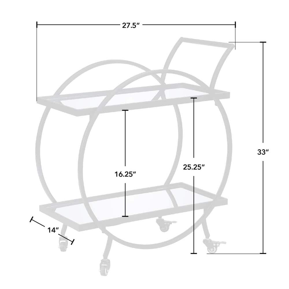 Odessa Glam Black Metal Round Bar Cart with Mirrored Shelves