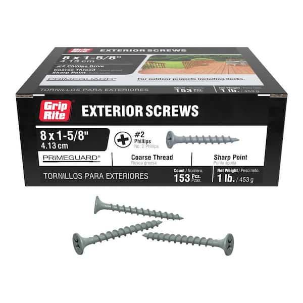 Grip-Rite #8 x 1-5/8 in. #2 Phillips Bugle Head Exterior Screw 1 lb. Box