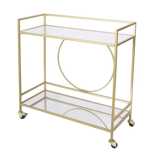 Unbranded Gold Serving Cart with Mirror Shelves Top