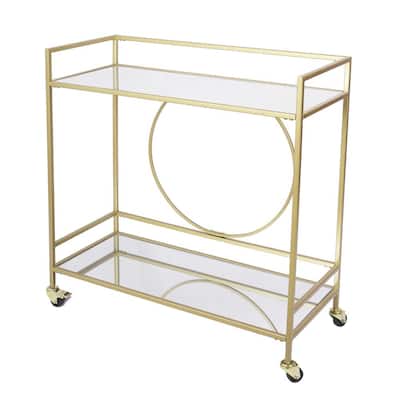 Gold Serving Cart with Mirror Shelves Top