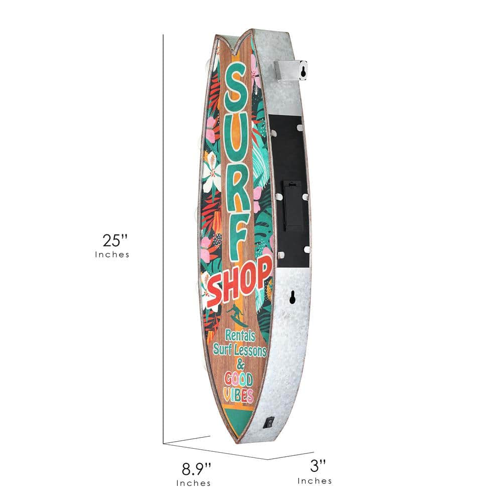 Vintage Metal LED Surf Shop Sign with Tropical Print