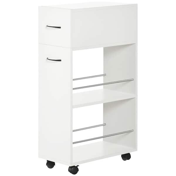 3- Tier Slim Storage Cart, Rolling Narrow Kitchen Cart on Wheels for Small Place in White