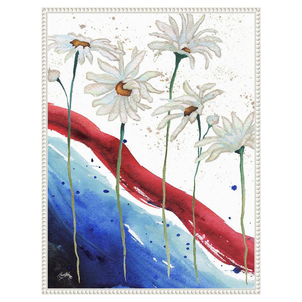 Patriotic Floral Anemones Canvas Wall Art in White Frame