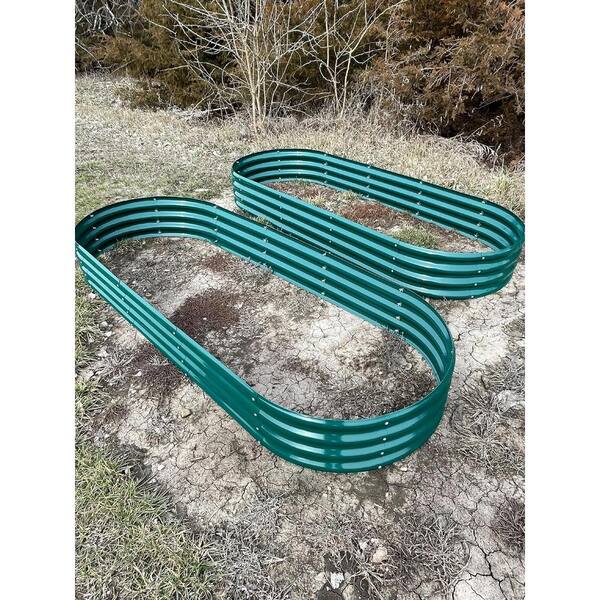 Green 96 in. x 36 in. x 24 in. Oval Galvanized Steel Raised Garden