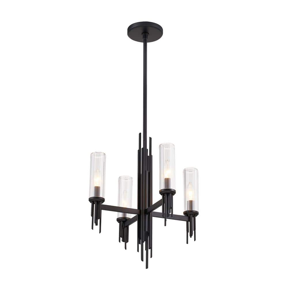 Matte Black and Crystal 4-Light Linear Chandelier