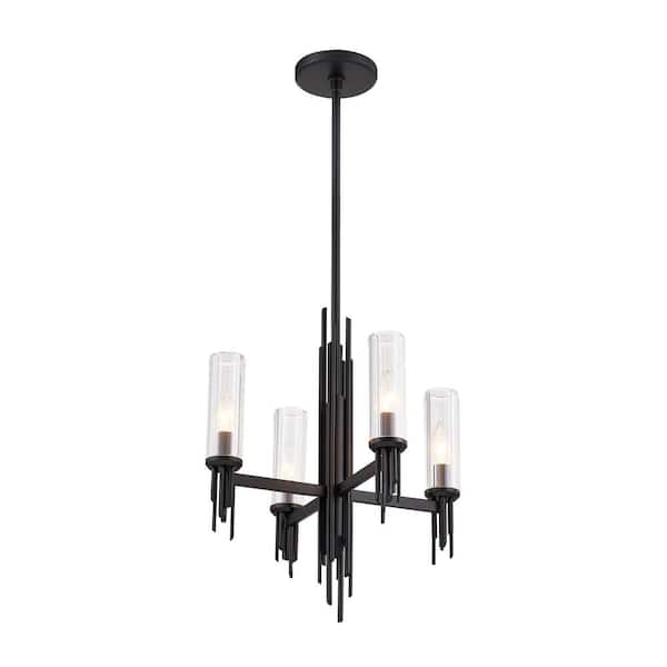 Torres 18 in. 4 Light 40-Watt Clear Ribbed Glass/Matte Black Chandelier