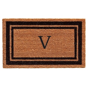 Black Border 24" x 48" Monogram Doormat (Letter V)