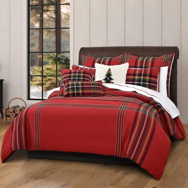 Asher Red Cotton King/Cal King 3-Pieces Duvet Cover Set