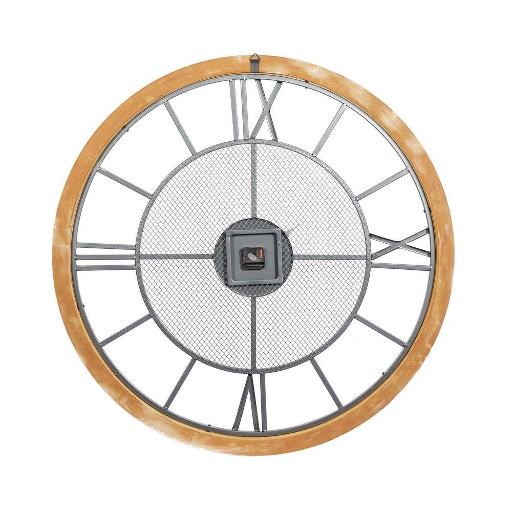 40" Brown and Black Metal and Wood Vintage Wall Clock