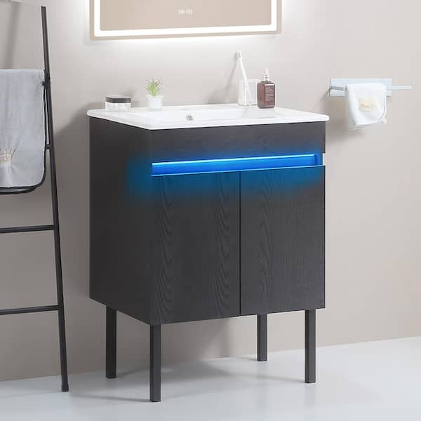 Xspracer Victoria 24 in. W x 18 in. D x 32 in. H Freestanding Single Sink Bath Vanity in Black with Solid Wood and White Top