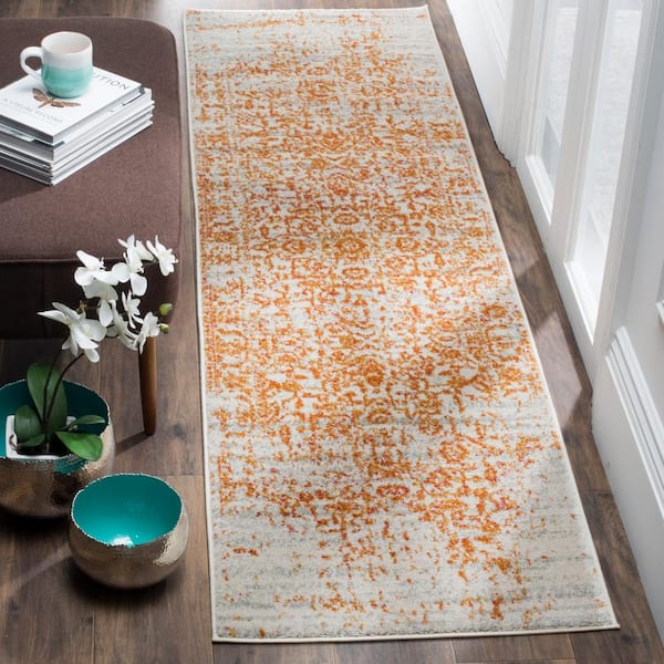 Madison Cream/Orange 2 ft. x 8 ft. Distressed Medallion Runner Rug