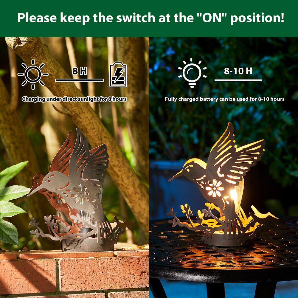 9.75'' Black and Gold Metal Hummingbird Solar Lantern