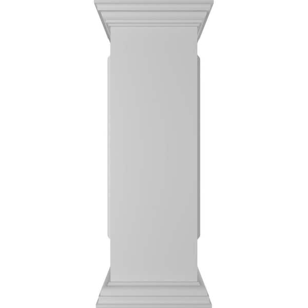 Ekena Millwork Straight 40 in. x 12 in. White Box Newel Post with Panel, Peaked Capital and Base Trim (Installation Kit Included)