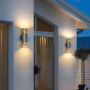 2-Lights Silver Hardwired Outdoor Wall Lantern Armed Sconce