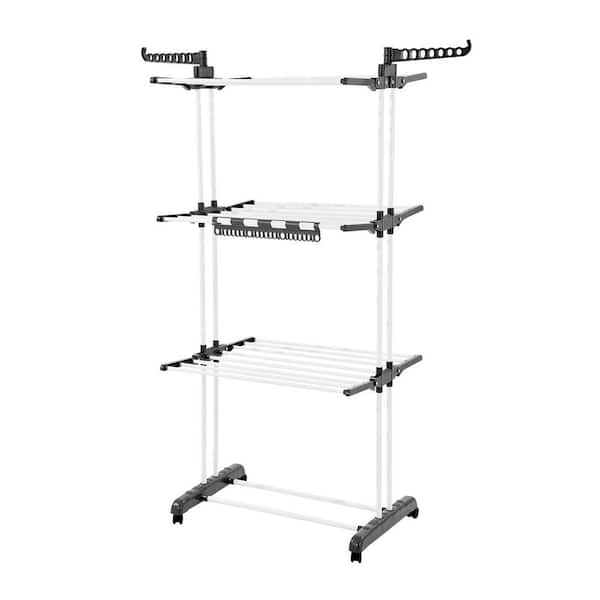 4-Tier Foldable Drying Rack with 24 Drying Rods, Metal Clothes Dryer with 4 Wheels & Side Wings for Indoor/Outdoor Use
