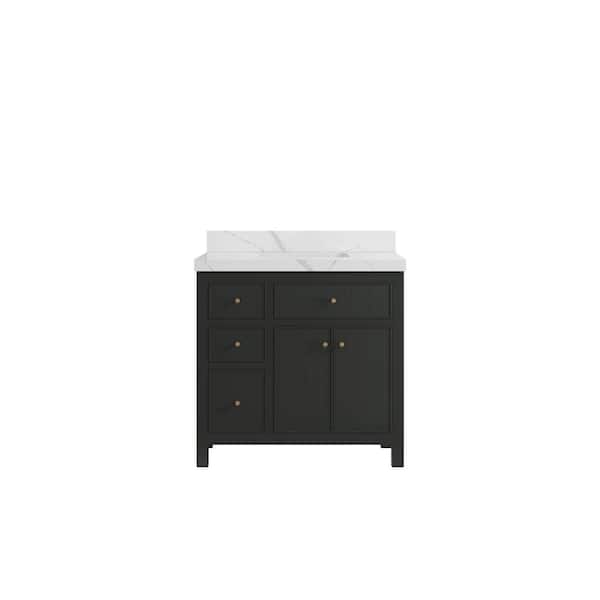 Willow Collections Sonoma 36 in. W x 22 in. D x 36 in. H Single Sink Bath Vanity Center in Black Top with 2" Calacatta Quartz Top