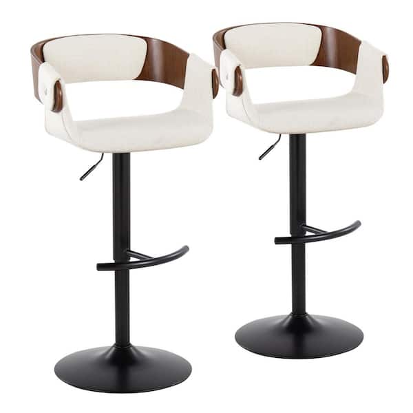 Lumisource Elisa 32 in. Cream Fabric, Walnut Wood and Black Metal Adjustable Bar Stool (Set of 2)