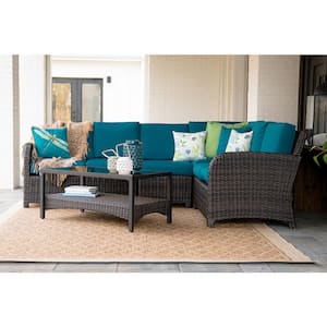 Jackson 5-Piece Wicker Outdoor Sectional Seating Set with Peacock Polyester Cushions