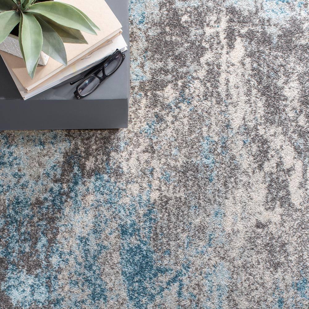 Grey and Blue Abstract Square Washable Area Rug