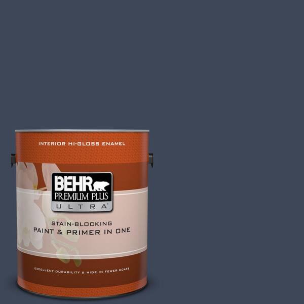 BEHR Premium Plus Ultra 1 gal. #M500-7 Very Navy Hi-Gloss Enamel Interior Paint and Primer in One