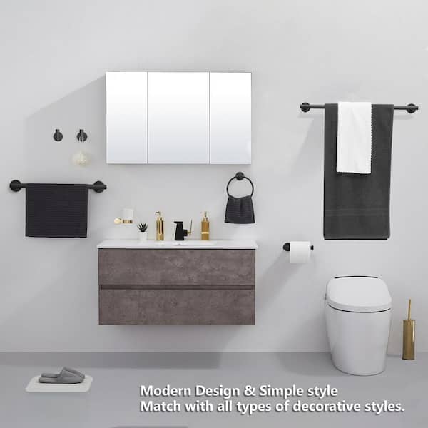 Bathroom Hardware Set 6-Piece Bath Hardware Set with Towel Bar, Towel Ring, Robe Hook, Toilet Paper Holder in Black