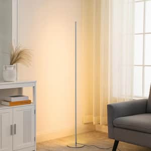 57.5 in. Silver LED Dimmable Standing Floor Lamp for Living Room with Remote Control