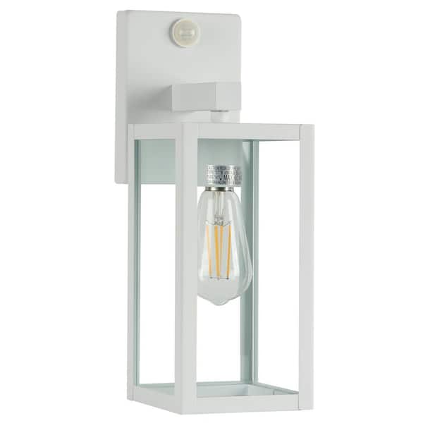 Hukoro Martin 14.1 in. White Motion Sensor Outdoor Hardwired Barn Wall Lantern Sconce